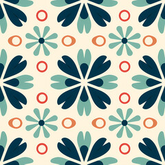 Fototapeta premium Teal and orange geometric floral pattern for Christmas gift wrapping paper