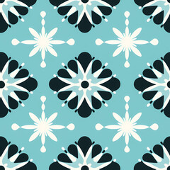 Fototapeta premium White and Teal Abstract Christmas Floral Seamless Pattern for Gift Wrapping Paper