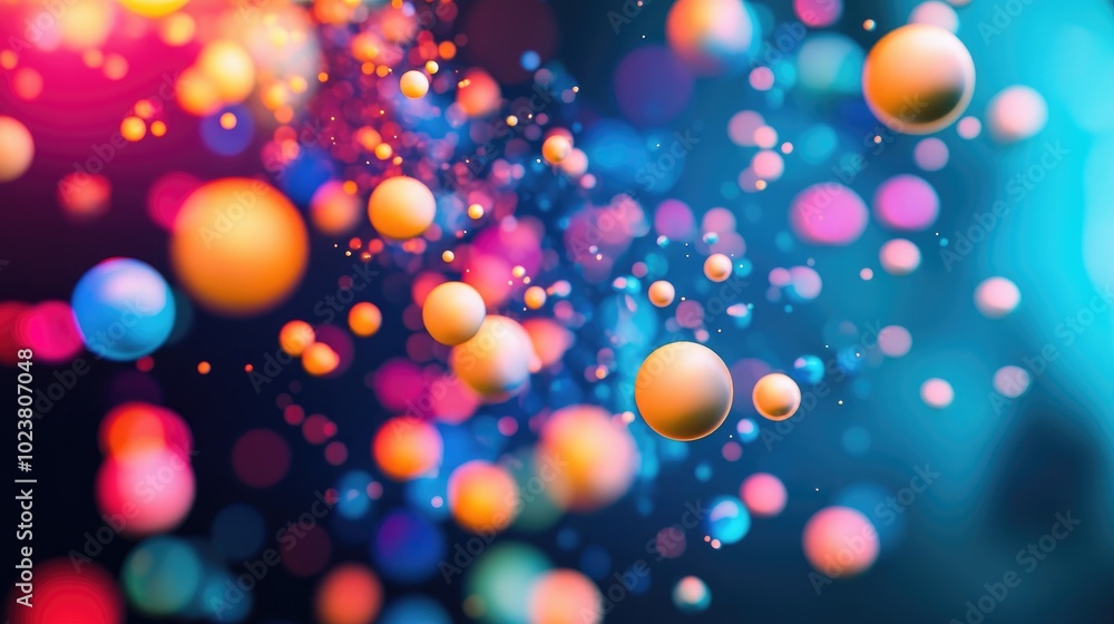 Poster colorful bokeh abstract background with floating orbs