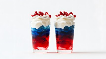 Patriotic dessert parfaits: red, white, and blue gelatin with whipped cream