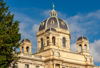 Dome of Natural History Museum on Maria Theresa square in Vienna, Austria