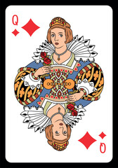 Queen of Diamonds playing card - Classic design.
