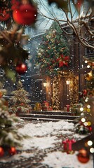 Festive scene featuring a clear area for adding custom holiday greetings.