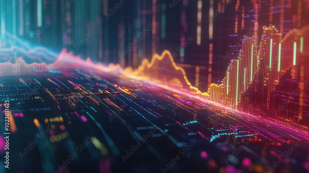Poster colorful data visualization and digital graphs
