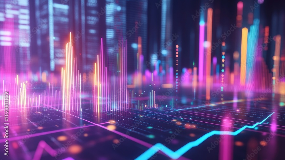 Poster abstract data visualization in neon colors