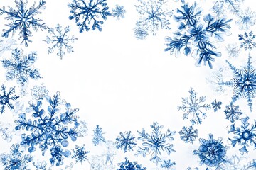 Blue Snowflake Border on a White Background