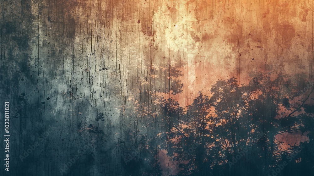 Poster abstract grunge background featuring a blend of nature elements and textured surface in warm and coo