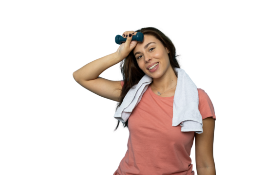 Portrait of a young woman exercising with small weights - Powered by Adobe