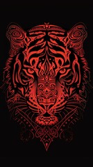 Silhouette of a tiger head with intricate tribal patterns.