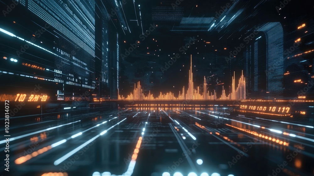 Poster futuristic data visualization in digital space