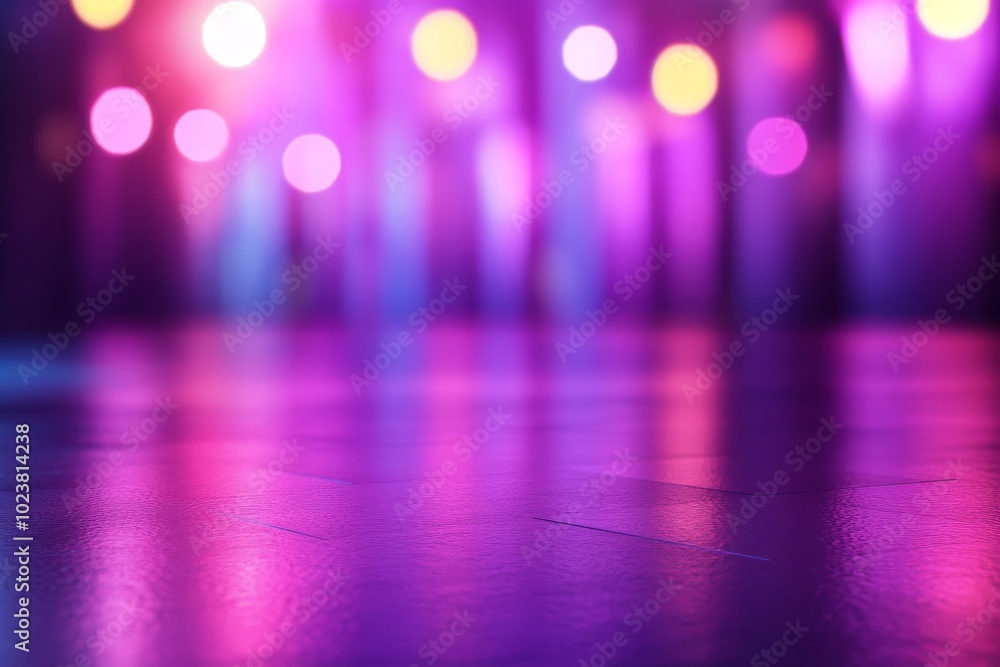 Canvas Prints A blurry image of a dance floor with purple lights and yellow lights. Scene is energetic and lively