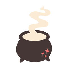 Dark witchs cauldron. Cute spooky Halloween element in flat style