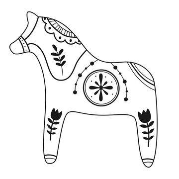 Doodle dala horse.Decorative Swedish element for Christmas, New Year design. Hand-drawn vector illustration isolated on transparent background. Vector illustration EPS10