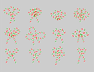 Set of cotton red white green twine ribbon bows. Bowknot for package or letter.  Elegant minimal style gift wrap for New year, Christmas