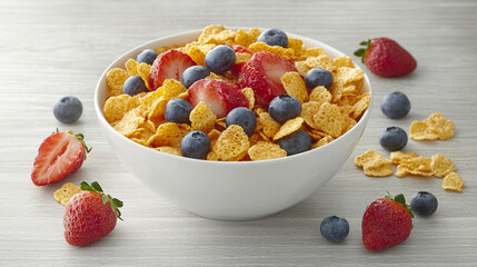 Delicious Cereal with Strawberries and Blueberries for Breakfast