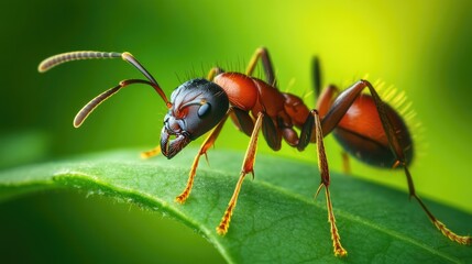 Close-Up of an Ant on a Green Leaf