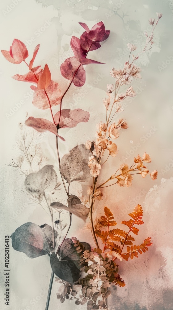Aufkleber abstract color wash complementing botanical arrangement