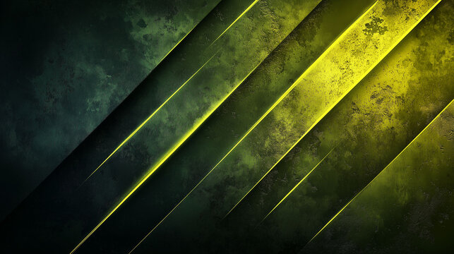 Green and yellow abstract background with sharp glowing diagonal lines and textured surface
