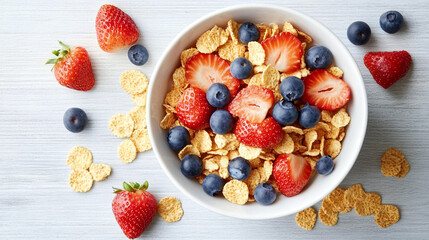 Healthy Breakfast Cereal with Strawberries and Blueberries