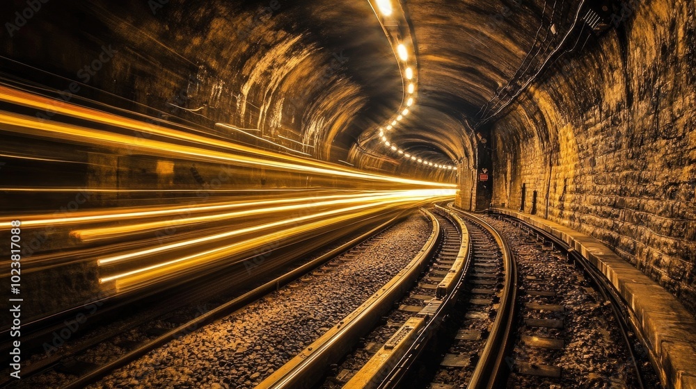 Poster dynamic train motion in a subway tunnel