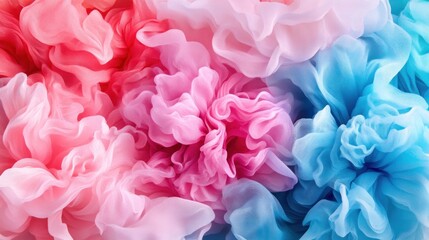 Delicate and fluffy fabric petals in various pink and blue hues create a stunning floral display, perfect for adding a playful touch to any decorative setting