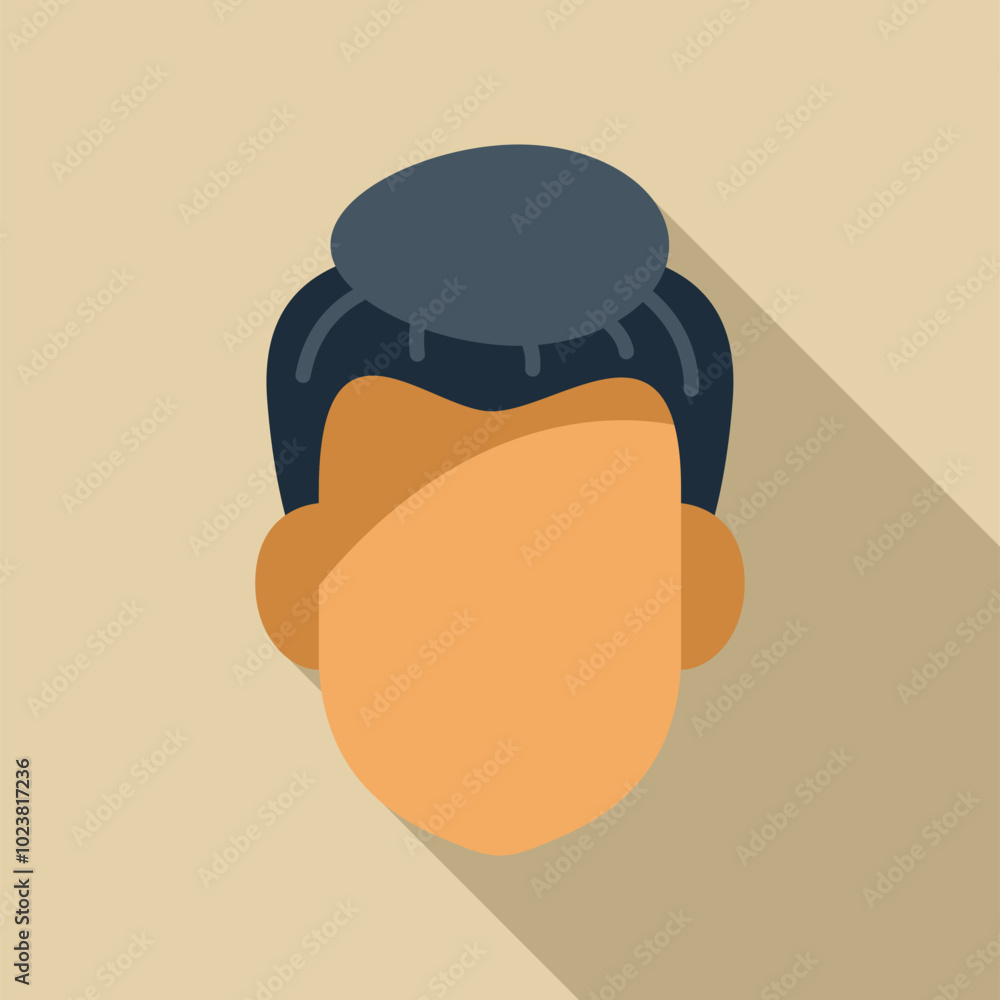 Poster simple flat design icon of a man with black hair styled as a man bun, representing a generic and cus