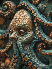 Obraz premium Weird Scary Monster Creature, Alien Octopus, Cthulhu. Surreal Horror, Angry Demon, Bizarre Nightmare. Evil, Spooky, Realistic. Dark Fantasy, Mysterious Background, Cinematic. Trendy Psychedelic Art 