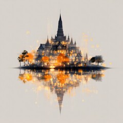 Fototapeta premium Southeast Asian Water Lantern Reflections: Celebrating the Loy Krathong Festival