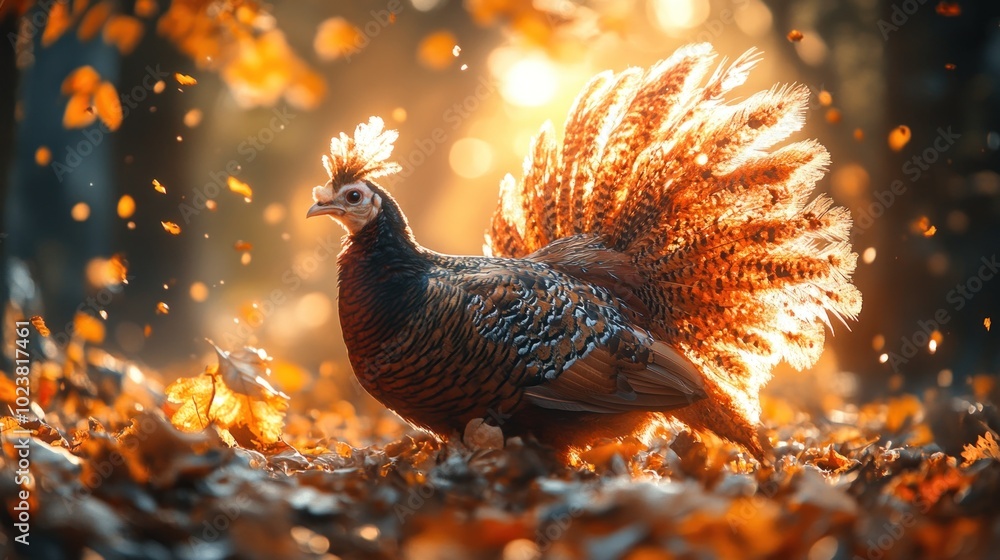 Poster a colorful pheasant proudly showcases its intricate feathers while surrounded by a carpet of fallen 