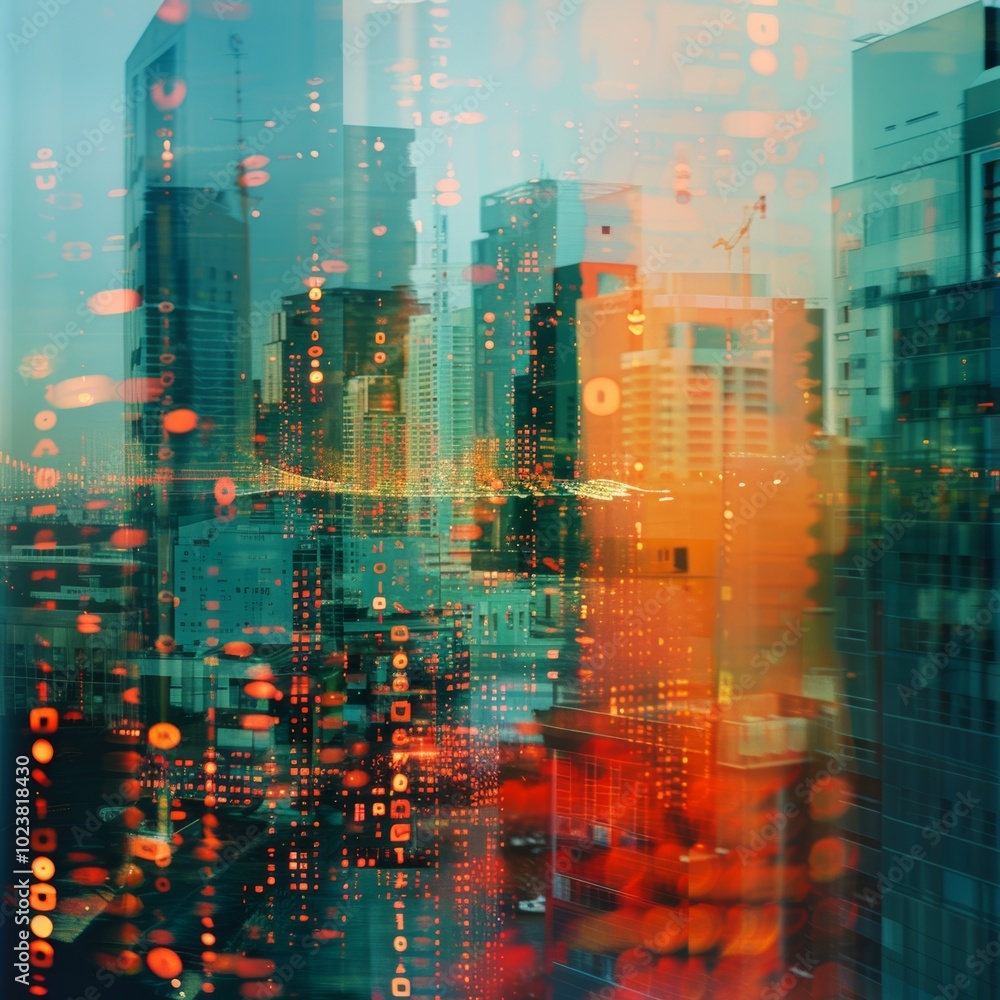 Poster abstract double exposure representing network security.