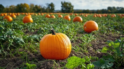 Pumpkin harvest vibrant orange pumpkins in a field