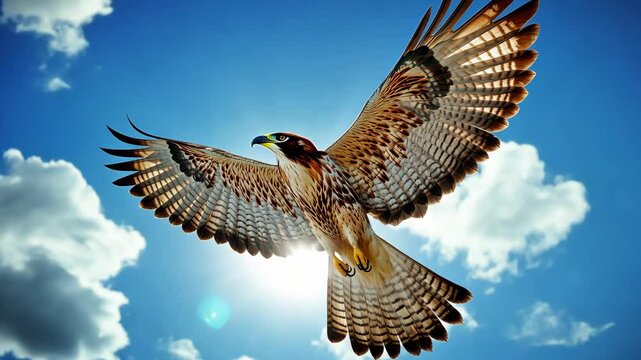 Hawk Soaring Through a Bright Blue Sky