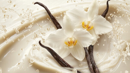 Vanilla Bean Orchid Flower Cream Splash Background