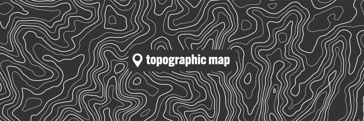 Topographic map with contour lines. Geographic terrain grid, relief height elevation. Ground path pattern. Travel and navigation, cartography design element. Vector illustration
