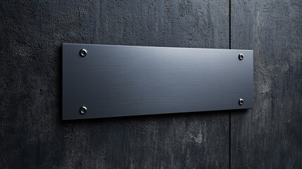 Brushed Metal Signplate Mockup on Concrete Wall   Blank Template