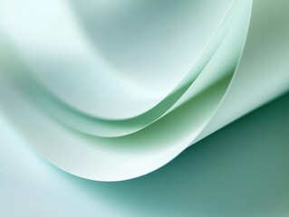 Fototapeta premium Light blue background, close-up of curved paper with light green edges, soft and smooth curves Generative AI