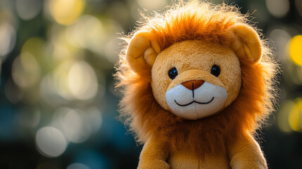 Cute Plush Lion Toy with Bokeh Background   Adorable Stuffed Animal
