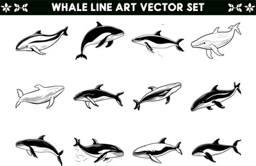 Naklejka premium Whale Outline Silhouette in Vector Format