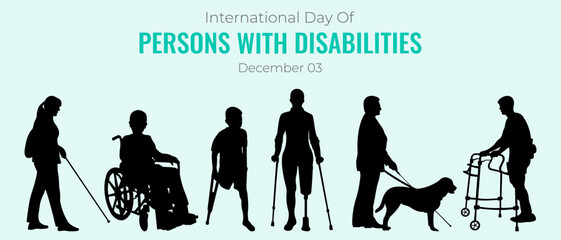 International Day of Disabled People. Vector illustration with silhouettes of people with disabilities and space for text..