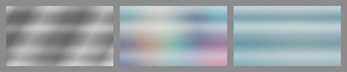 Vector ribbed glass texture background set. Soft frosted acrylic reeded wavy surface. Transparent overlay effect for wavy clear plastic texture. Acrylic reeded fluted panel close-up.