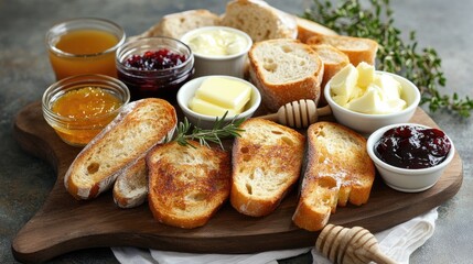 Breakfast Spread with Toast and Assorted Jams