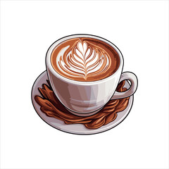 cup of coffee with beans,coffee, cup, drink, cafe, espresso, cappuccino, breakfast, beverage, white, hot, caffeine, brown, latte, isolated, saucer, food, morning, black, mug, milk, aroma, closeup, cup