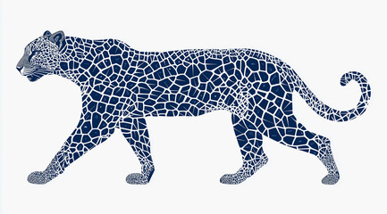 Fototapeta premium Blue mosaic panther walking elegantly in a sleek abstract artistic style. 