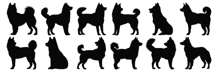 Dog silhouettes set, pet pack of vector silhouette design, isolated background