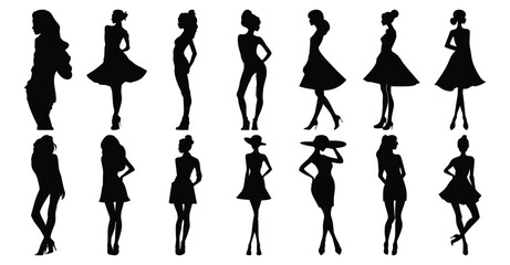 Fashion silhouettes set, style pack of vector silhouette design, isolated background