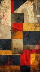 Fototapeta premium A vibrant abstract geometric art piece featuring bold colors and textured patterns, perfect for modern decor and design projects.