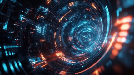 Obraz premium Futuristic digital tunnel with glowing blue and red lights