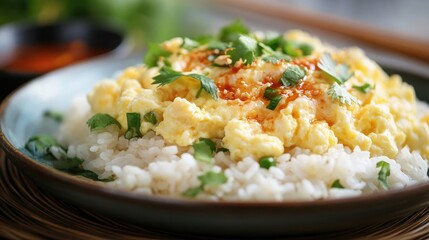 Delicious Egg and Rice Dish with Fresh Herbs