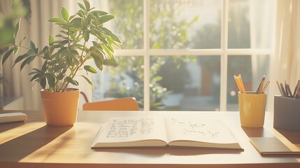 open book on green wildflowers meadow publication window plant. background image of a spring morning. Poster, banner