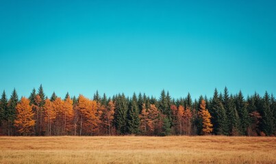 Fototapeta premium A blue sky with a forest of trees in the background